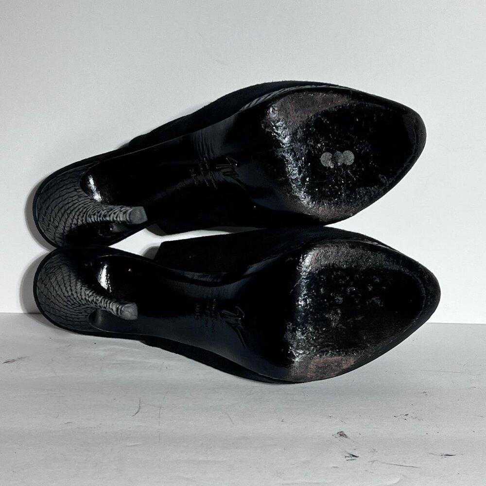 Giuseppe Zanotti Blk Suede Snakeskin High Heel Peeptoe Slingback Pump Sz 8.5 - Picture 14 of 15